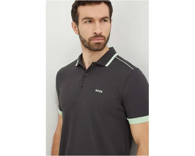 BOSS Green polo de bumbac culoarea gri, uni 50512995