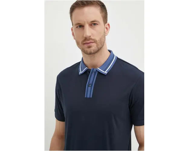 BOSS polo de bumbac culoarea albastru marin, neted, 50513366