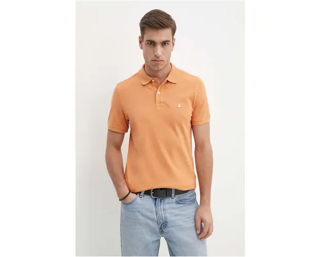United Colors of Benetton polo de bumbac culoarea portocaliu, neted