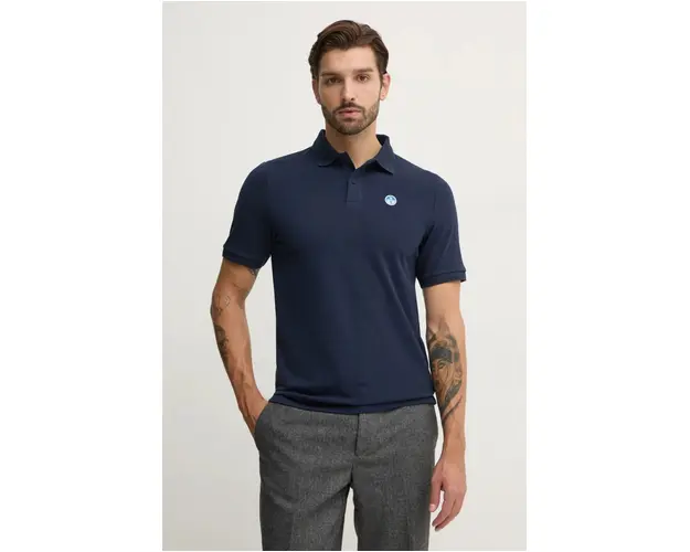 North Sails polo de bumbac culoarea albastru marin, neted