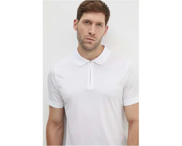 Karl Lagerfeld polo de bumbac culoarea alb, cu imprimeu