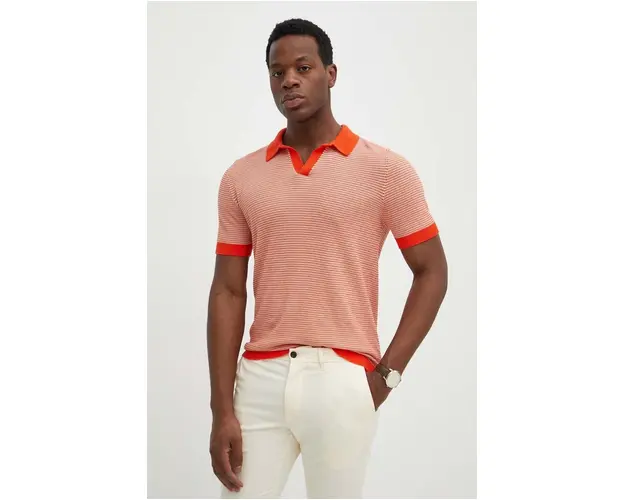United Colors of Benetton polo de bumbac culoarea portocaliu, modelator