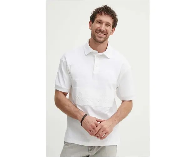 United Colors of Benetton polo de bumbac culoarea alb, cu imprimeu