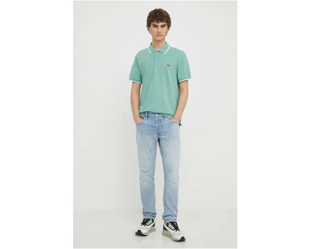 Levi's polo de bumbac culoarea verde, neted