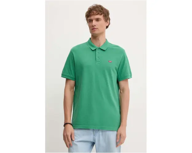 Levi's polo de bumbac culoarea verde, neted