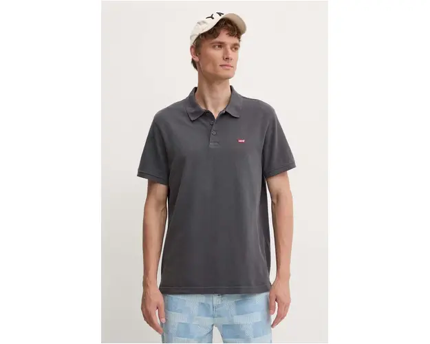 Levi's polo de bumbac culoarea gri, neted