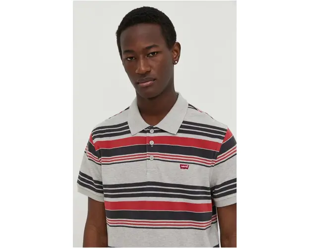 Levi's polo de bumbac culoarea gri, neted