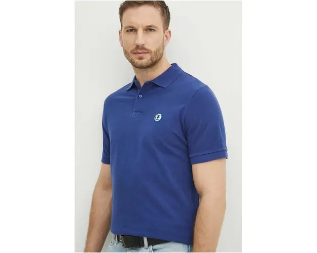 Save The Duck polo de bumbac culoarea albastru marin, cu imprimeu