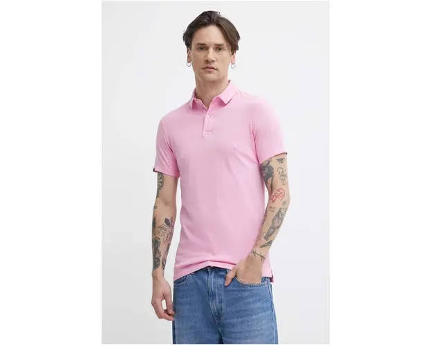 Superdry polo de bumbac culoarea roz, neted
