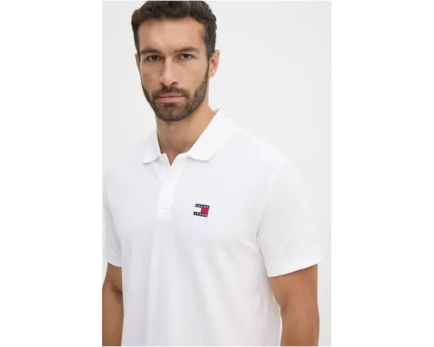 Tommy Jeans polo de bumbac culoarea alb, neted, DM0DM18314