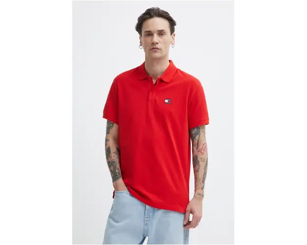 Tommy Jeans polo de bumbac culoarea rosu, uni, DM0DM18314