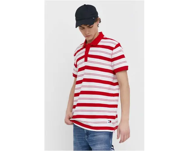 Tommy Jeans polo de bumbac culoarea rosu, cu model, DM0DM18921