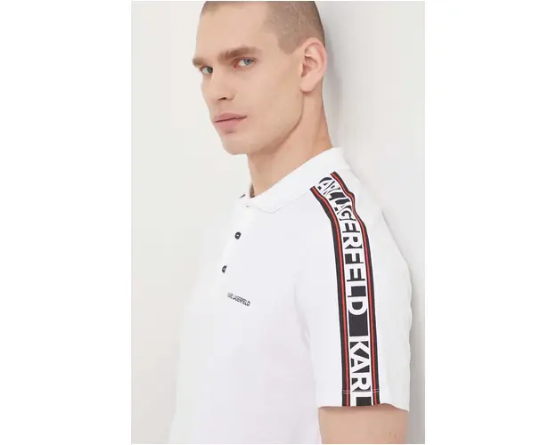 Karl Lagerfeld polo de bumbac culoarea alb, cu imprimeu
