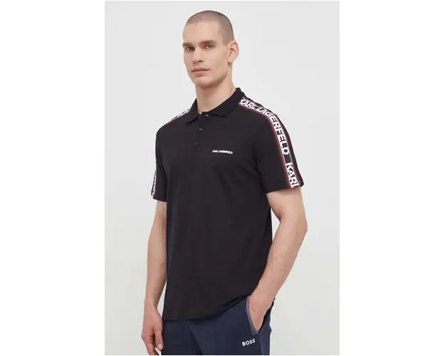 Karl Lagerfeld polo de bumbac culoarea negru, cu imprimeu