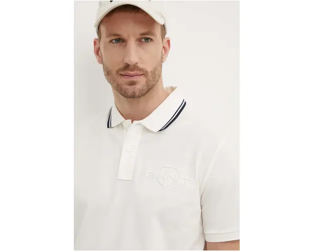 Gant polo de bumbac culoarea bej, cu imprimeu