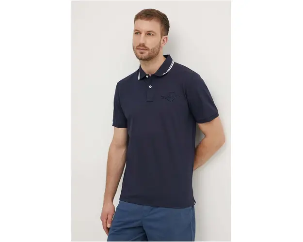 Gant polo de bumbac culoarea albastru marin, cu imprimeu