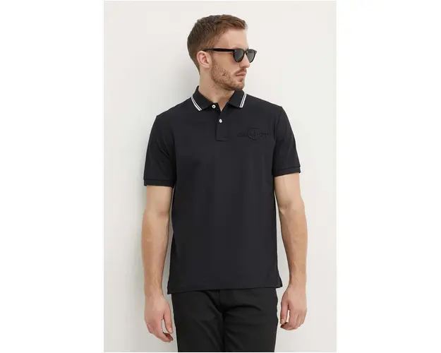 Gant polo de bumbac culoarea negru, cu imprimeu