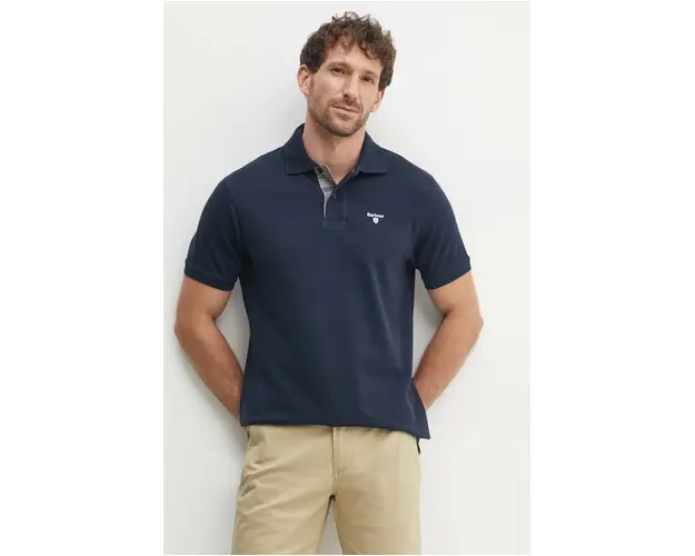 Barbour polo de bumbac Tartan Pique Polo culoarea albastru marin, cu imprimeu, MML0012