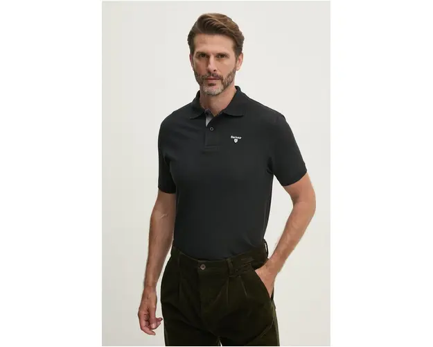 Barbour polo de bumbac Tartan Pique Polo culoarea negru, cu imprimeu, MML0012