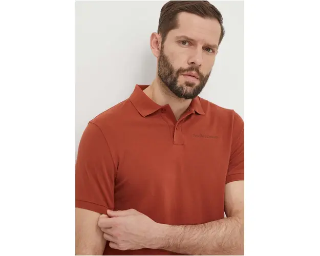 Peak Performance polo de bumbac culoarea maro, neted