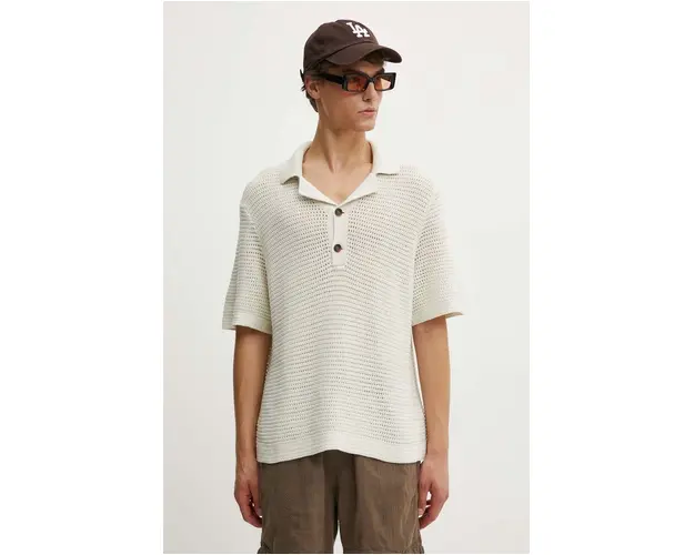 Abercrombie & Fitch polo de bumbac culoarea bej, neted