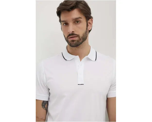 Karl Lagerfeld polo de bumbac culoarea alb, neted, 542200.745002