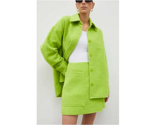 Samsoe Samsoe fusta din amestec de lana culoarea verde, mini, drept