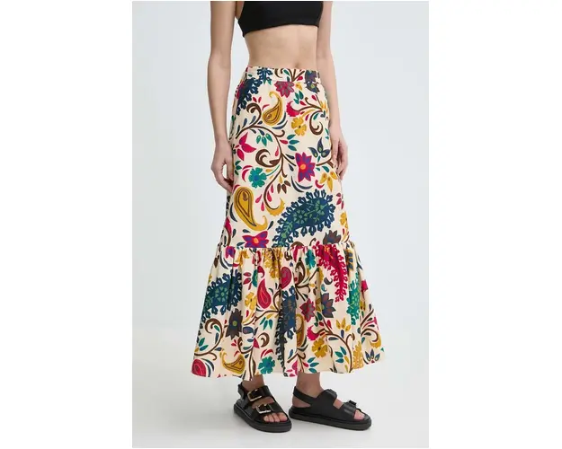 Luisa Spagnoli fusta din bumbac TASSELLO culoarea galben, maxi, evazati, 540704