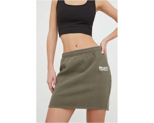 Rotate fusta din bumbac culoarea verde, mini, drept