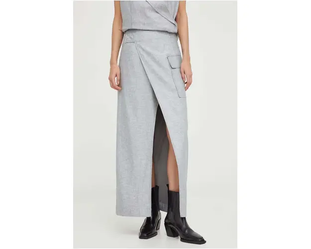 Remain fusta din in culoarea gri, maxi, drept