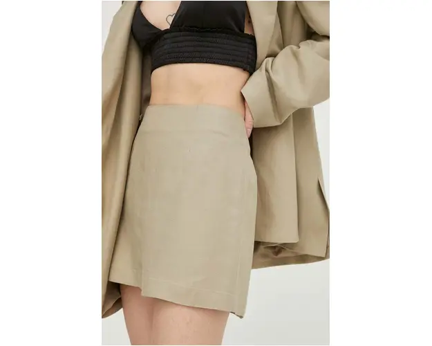 Herskind fusta din amestec de in culoarea bej, mini, drept