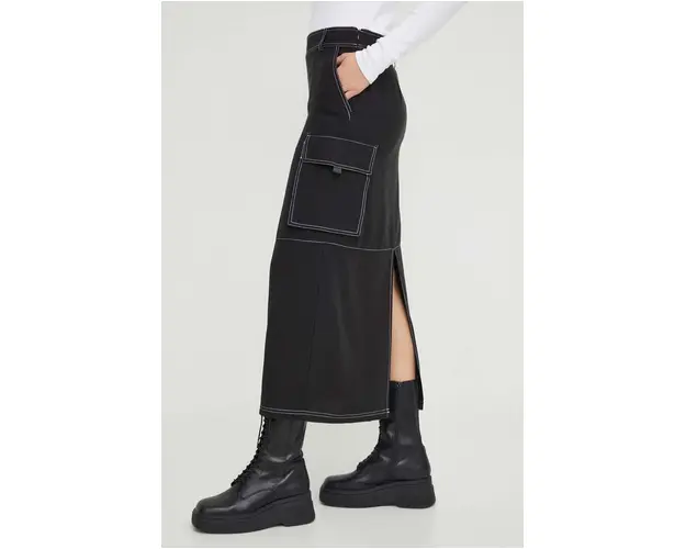 Résumé fusta din amestec de in culoarea negru, maxi, drept