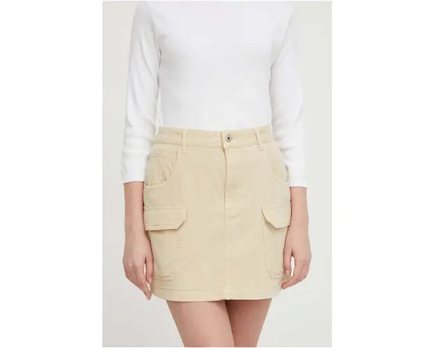 Pepe Jeans fusta culoarea bej, mini, drept