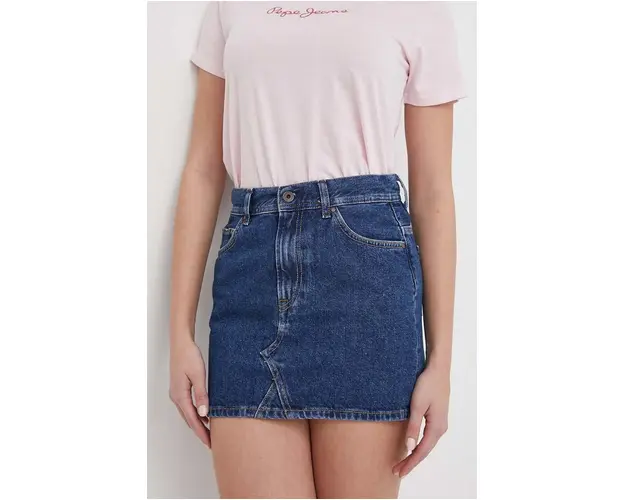 Pepe Jeans fusta jeans culoarea albastru marin, mini, drept