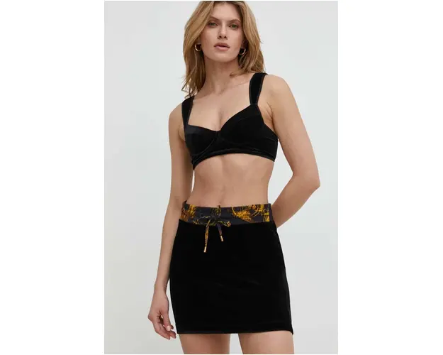 Versace Jeans Couture fusta de catifea culoarea negru, mini, drept