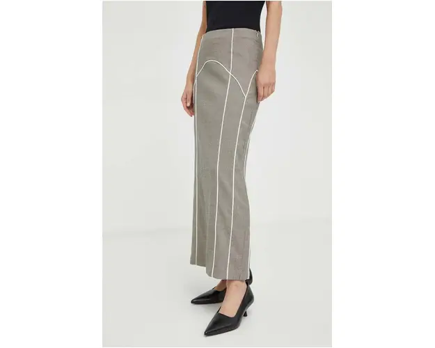 Gestuz fusta culoarea bej, maxi, drept 10908667
