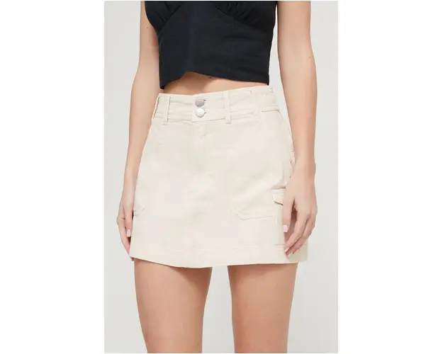 Roxy fusta din denim Roll with It culoarea bej, mini, evazati ARJWK03069