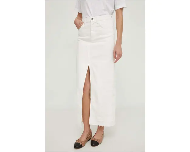 Sisley fusta jeans culoarea bej, midi, drept