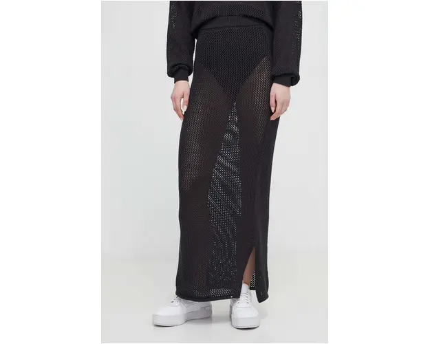 Tommy Jeans fusta din bumbac culoarea negru, maxi, drept DW0DW17878