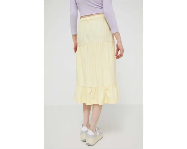 Tommy Jeans fusta din bumbac culoarea galben, midi, evazati DW0DW17876