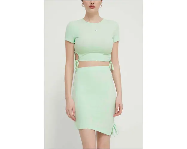 Tommy Jeans fusta culoarea verde, mini, creion, DW0DW17962