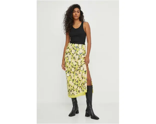 MUNTHE fusta culoarea galben, midi, drept