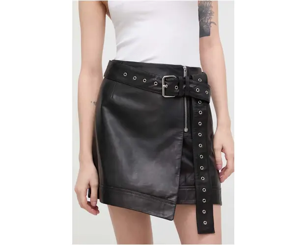 Gestuz fusta de piele culoarea negru, mini, drept 10908969