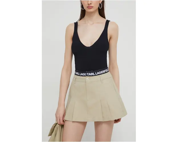 Karl Lagerfeld Jeans fusta din bumbac culoarea bej, mini, evazati