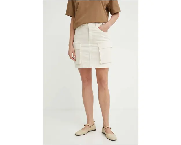 Gestuz fusta culoarea bej, mini, drept, 10909066