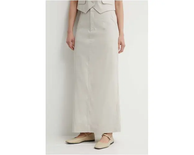 Gestuz fusta din in culoarea bej, maxi, drept, 10909103