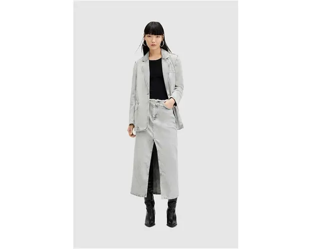 AllSaints fusta din bumbac denim HONOR culoarea gri, maxi, drept