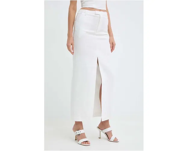 Bardot fusta din in SITA culoarea alb, maxi, drept, 59262SB