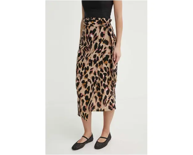 Never Fully Dressed fusta din amestec de in culoarea maro, midi, evazati