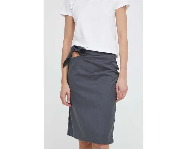 Remain fusta din amestec de lana culoarea gri, mini, drept